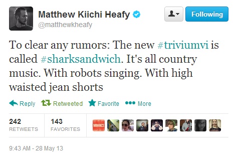 Trivium Goes Country, Names New Album "Shark Sandwich"
