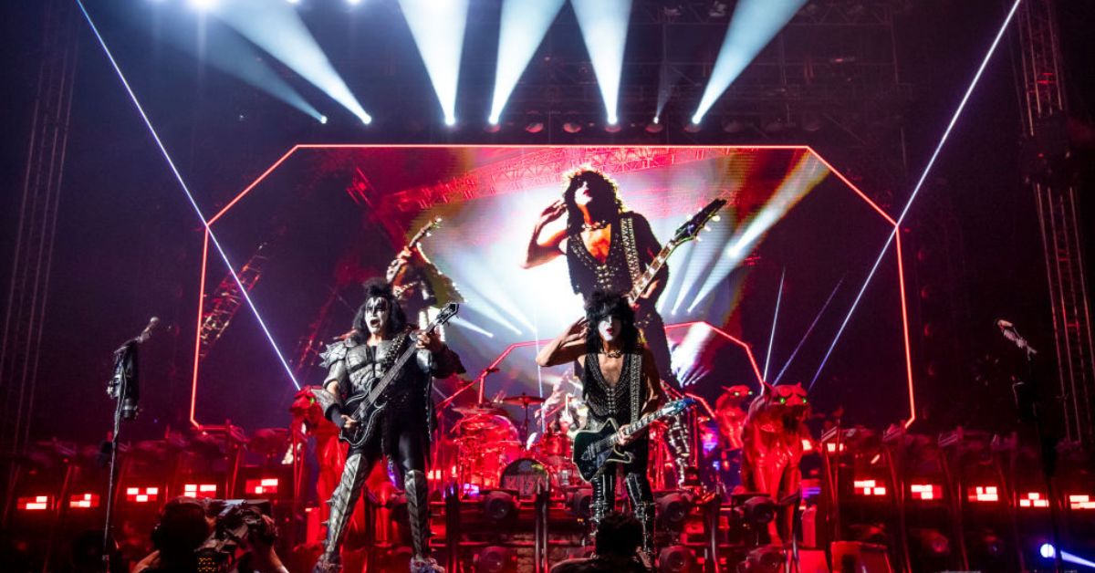 Photo of KISS performing live in an arena