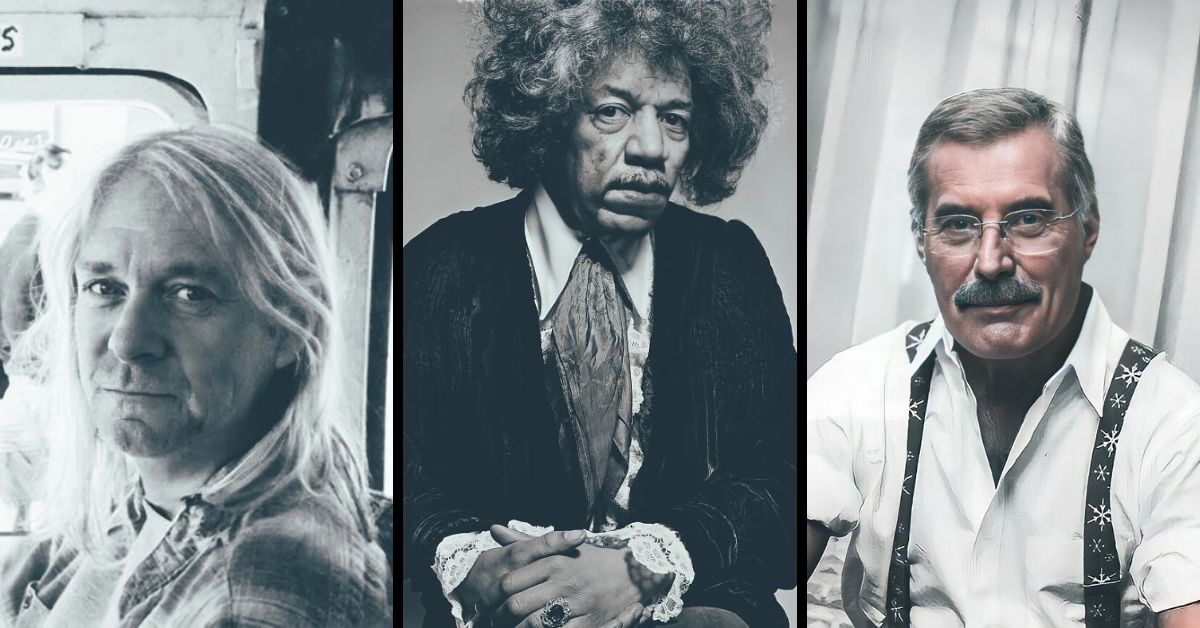 AI portraits of Kurt Cobain, Jimi Hendrix, Freddie Mercury 