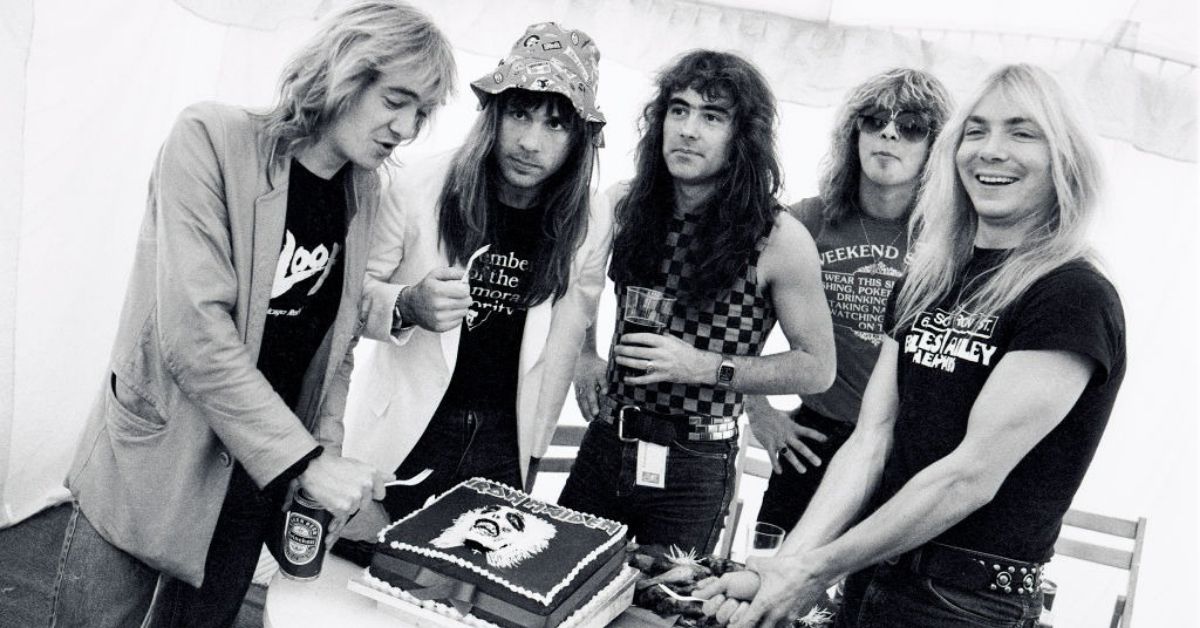 A photo of Iron Maiden backstage in 1982