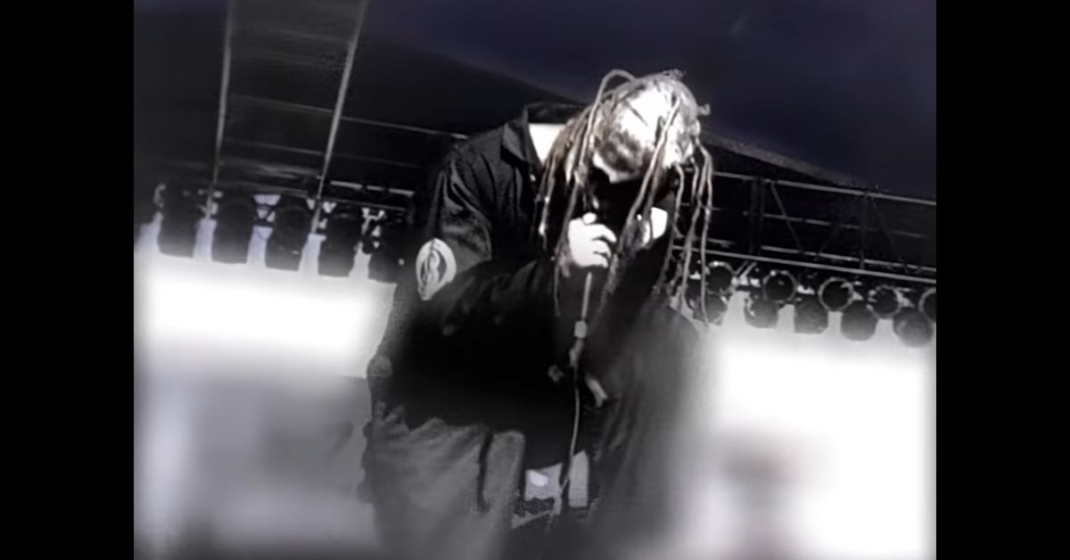 A screenshot of Corey Taylor singing 'Wait and Bleed' from the official video