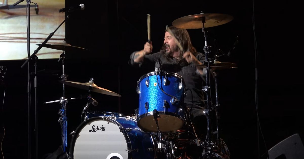 A photo of Dave Grohl playing drums