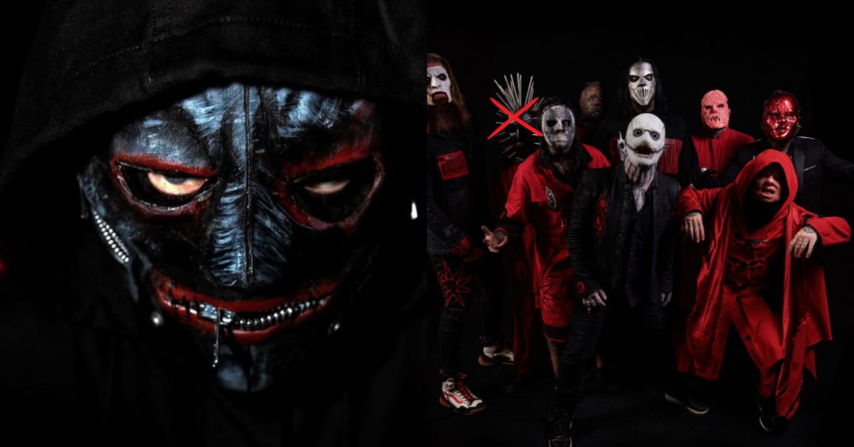 An image of Slipknot's new masked member and an image of Slipknot with Craig Jones face crossed out. 