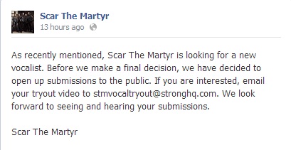 Anyone Want To Have A Crack At Being Scar The Martyr's New Vocalist?