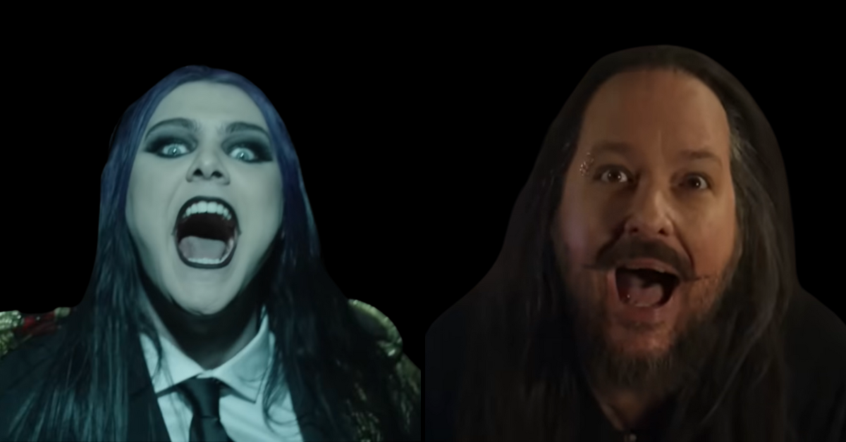 Screenshots of Kim Dracula and Jonathan Davis from the video for 'Seventy Thorns'