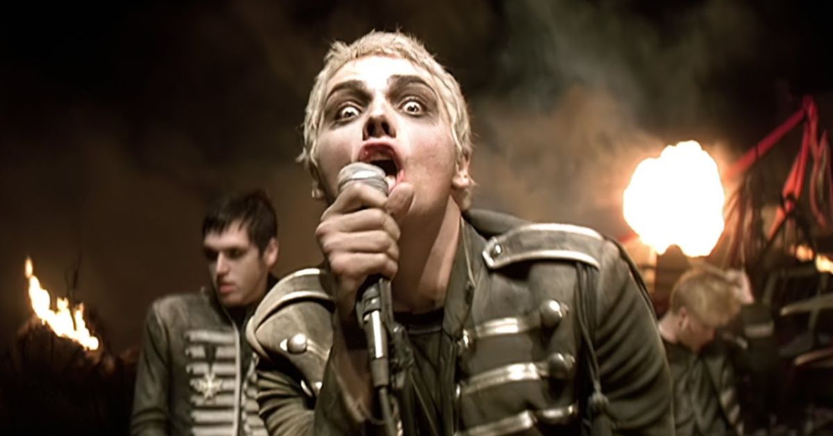 A screenshot from the video for 'Famous Last Words' by My Chemical Romance