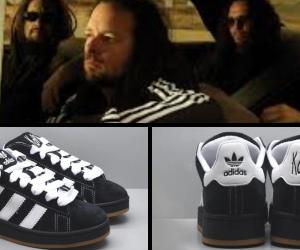 Comp image of Korn and leaked screenshots of Korn x Adidas signature shoes