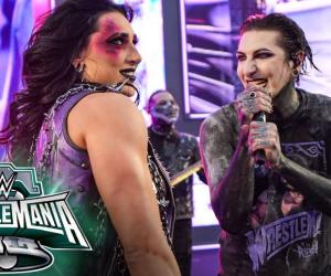 Rhea Ripley and Motionless In White performing live together at WrestleMania 40, Photo Credit: WWE/YouTube