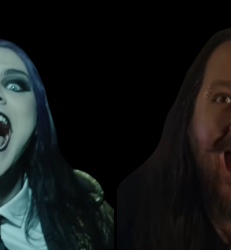 Screenshots of Kim Dracula and Jonathan Davis from the video for 'Seventy Thorns'